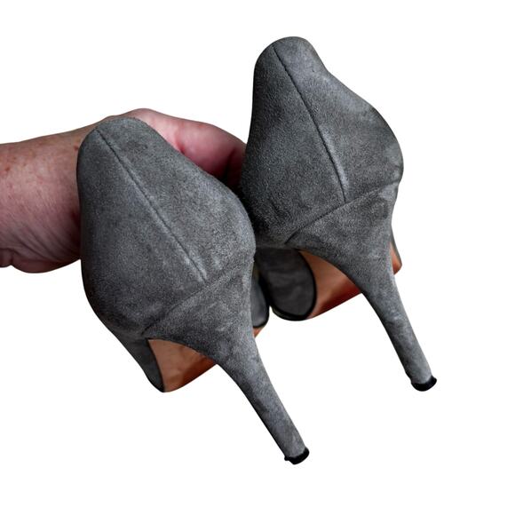 Butter brand US 8M pumps gray suede & black patent leather high heels classic - Picture 8 of 11